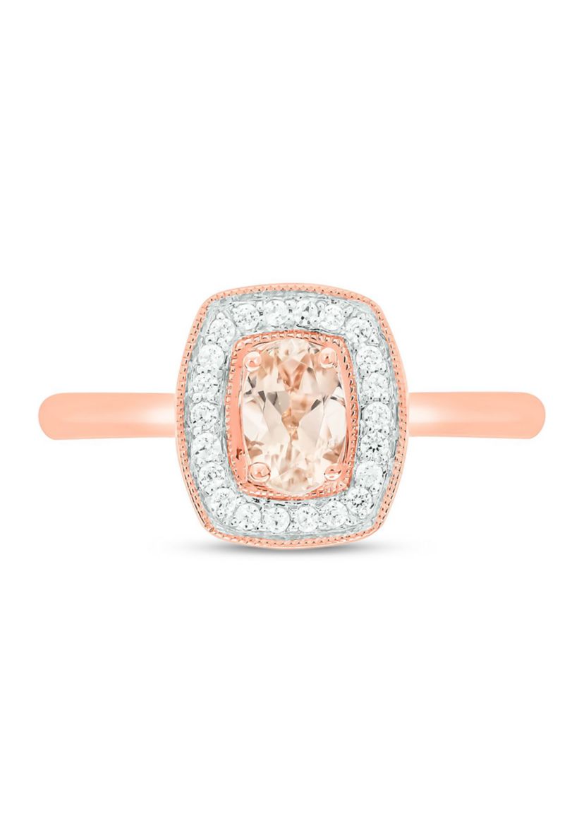 1/10 ct. t.w. Diamond and 1/3 ct. t.w. Oval Morganite Ring in 10K Rose Gold