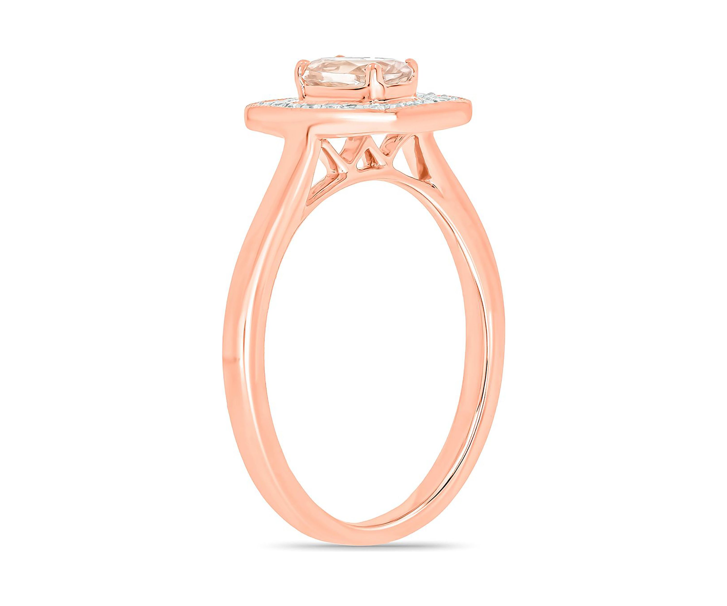 1/10 ct. t.w. Diamond and 1/3 ct. t.w. Oval Morganite Ring in 10K Rose Gold