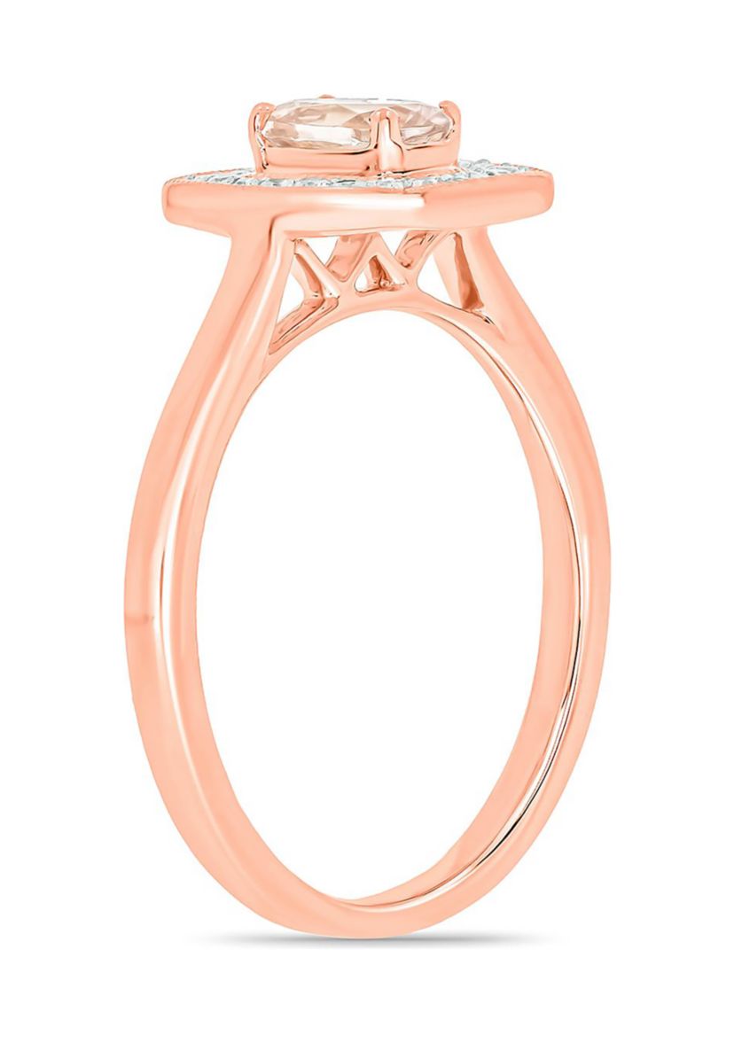 1/10 ct. t.w. Diamond and 1/3 ct. t.w. Oval Morganite Ring in 10K Rose Gold