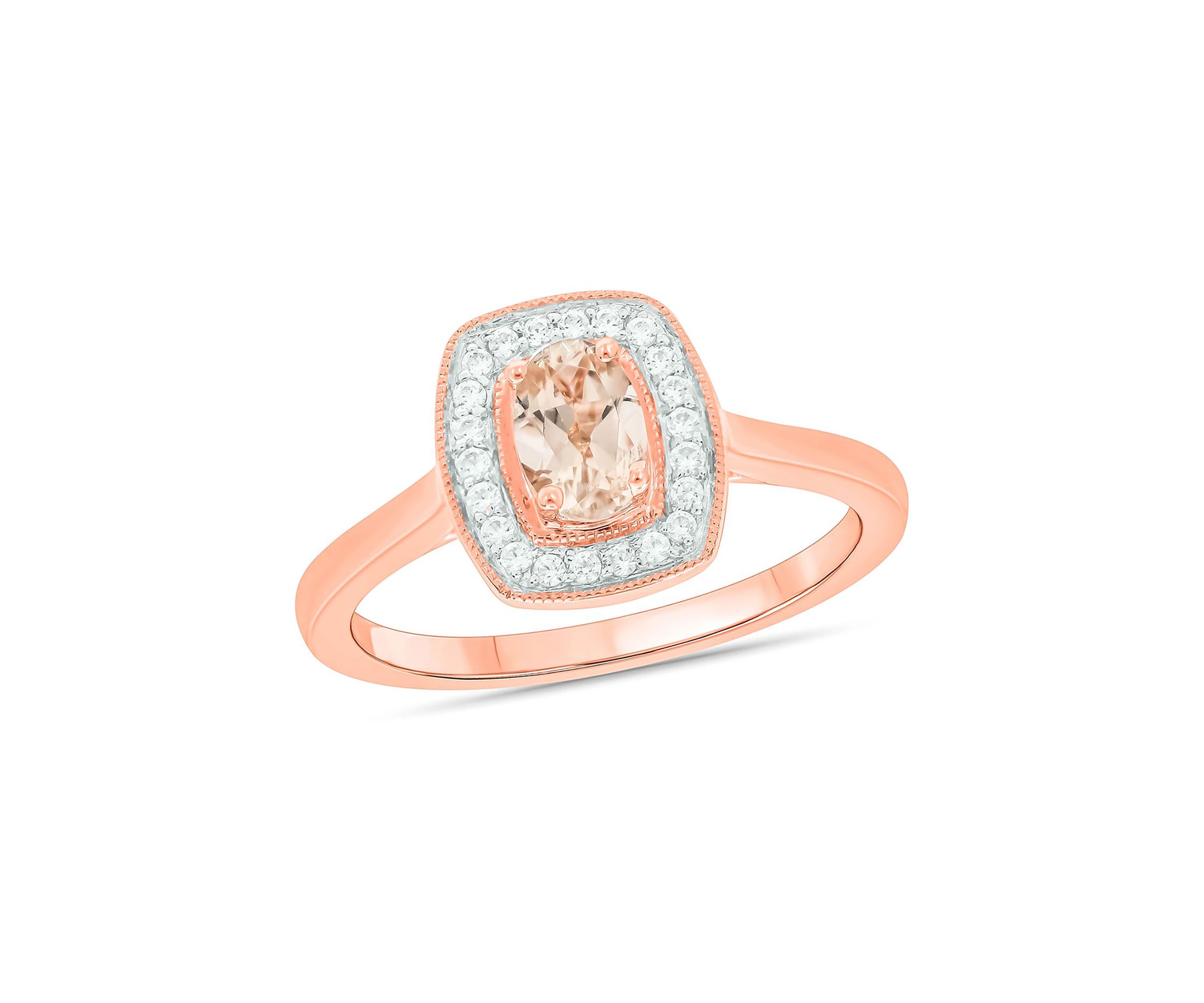 1/10 ct. t.w. Diamond and 1/3 ct. t.w. Oval Morganite Ring in 10K Rose Gold