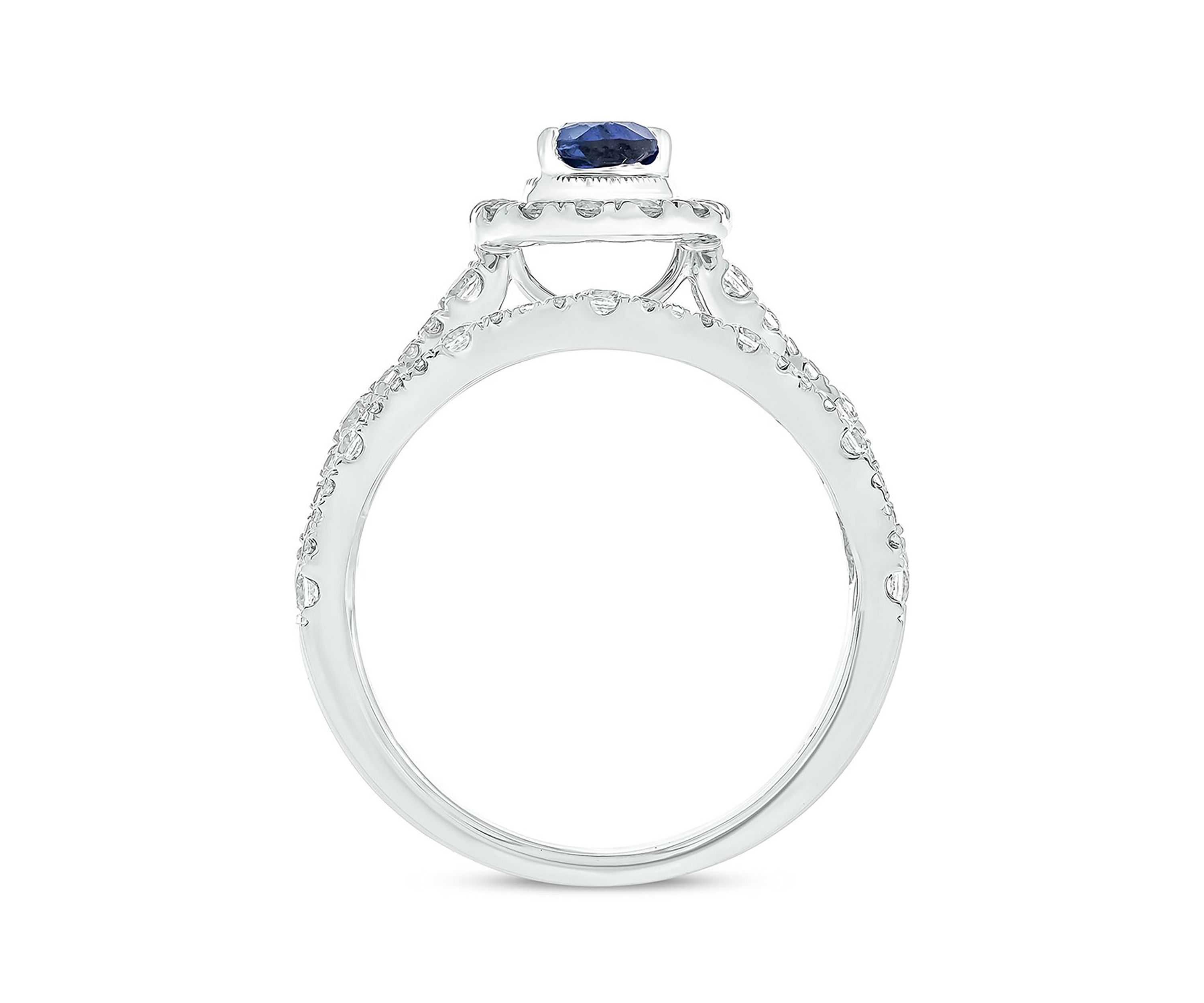 Lab Created 3/4 ct. t.w. Diamond and 1/2 ct. t.w. Created Pear Blue Sapphire Bridal Ring In 10K White Gold