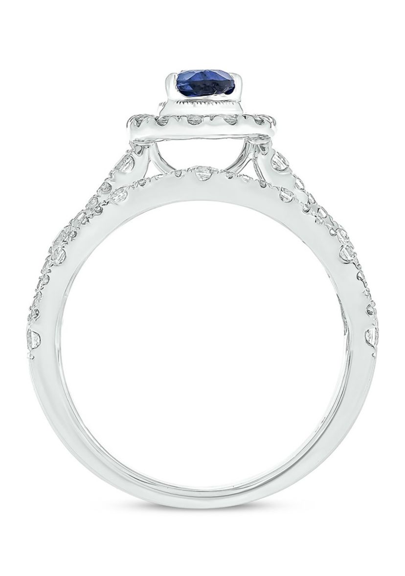 Lab Created 3/4 ct. t.w. Diamond and 1/2 ct. t.w. Created Pear Blue Sapphire Bridal Ring In 10K White Gold