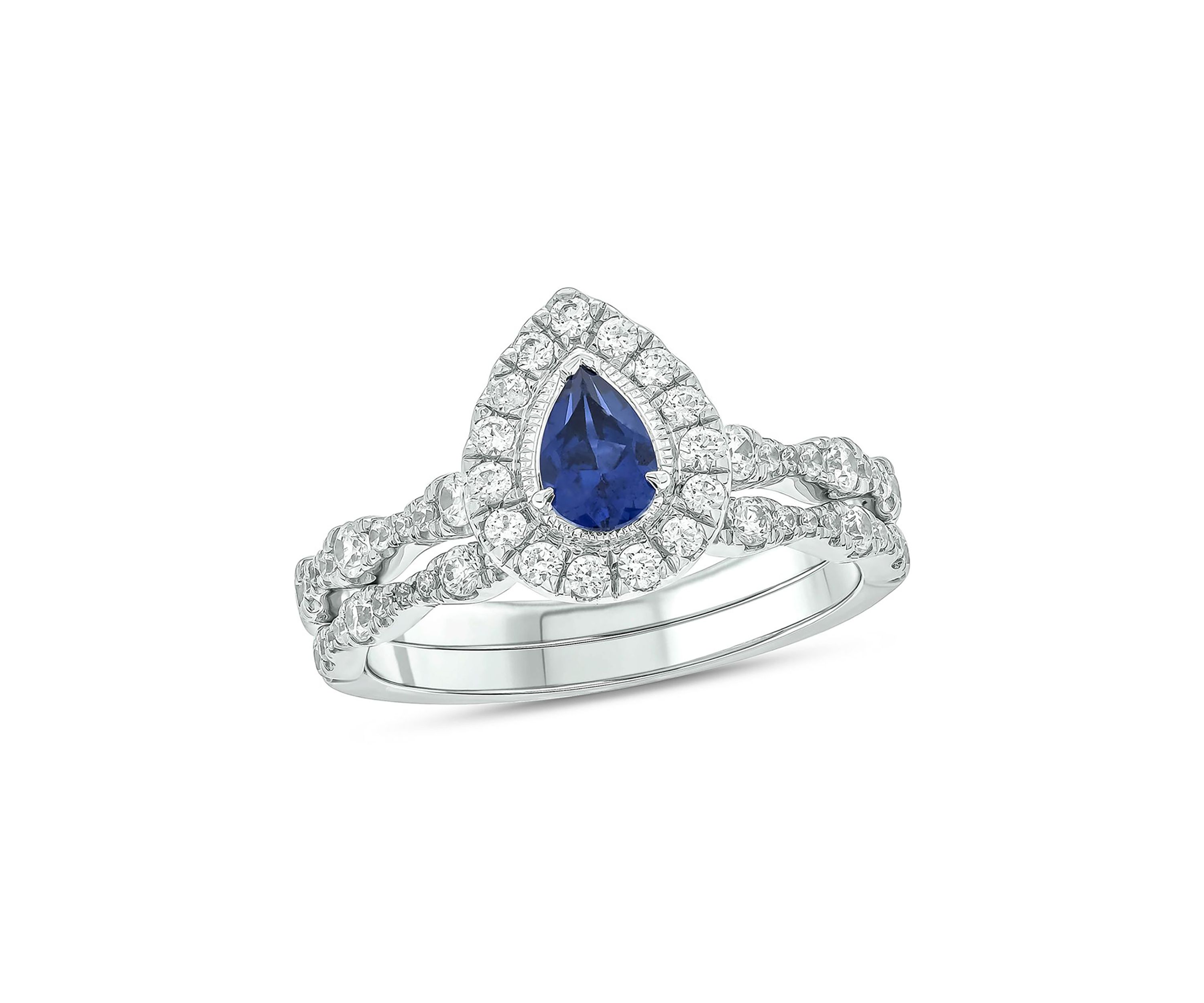 Lab Created 3/4 ct. t.w. Diamond and 1/2 ct. t.w. Created Pear Blue Sapphire Bridal Ring In 10K White Gold
