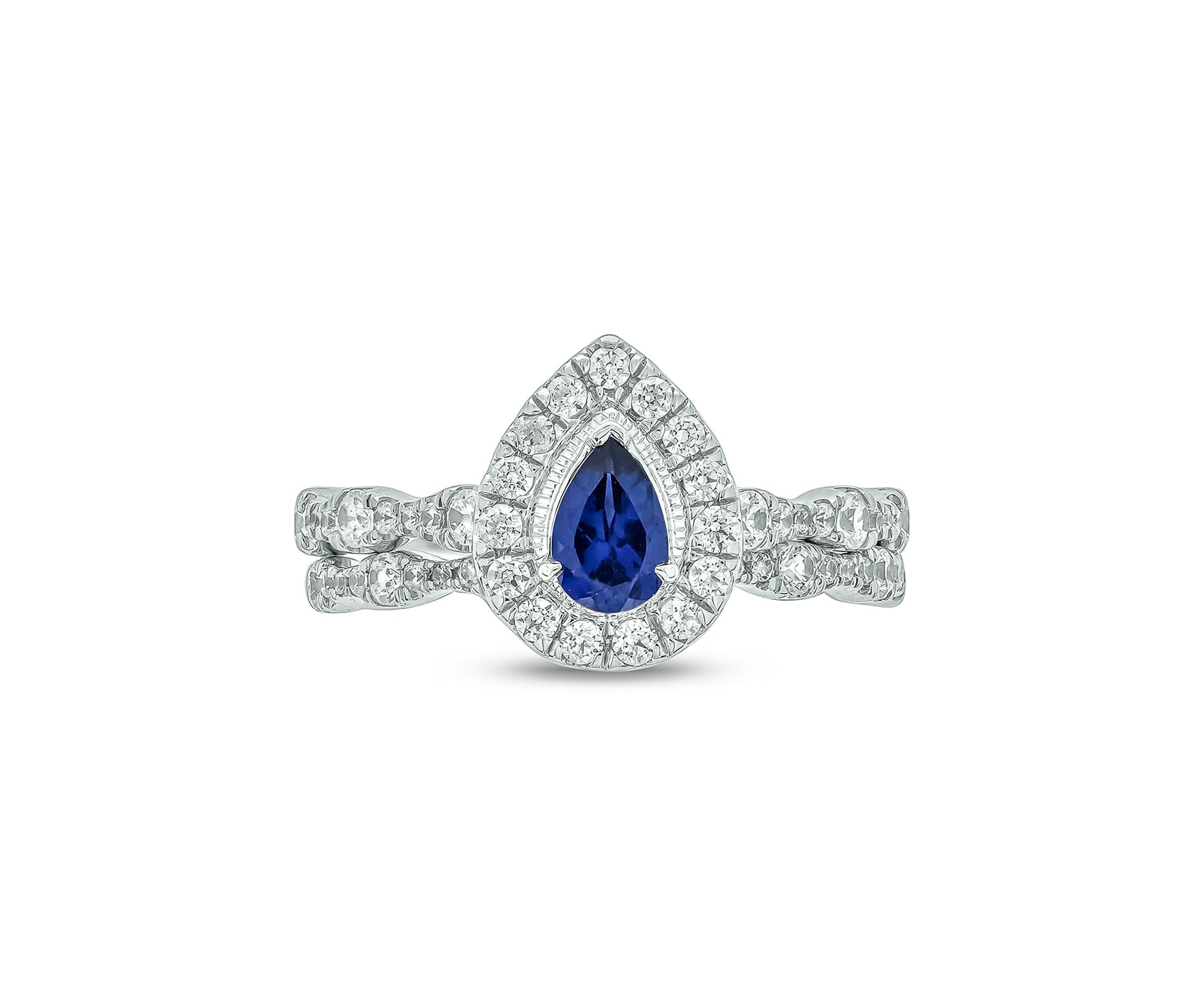 Lab Created 3/4 ct. t.w. Diamond and 1/2 ct. t.w. Created Pear Blue Sapphire Bridal Ring In 10K White Gold