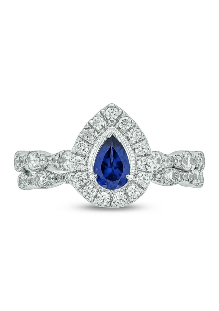Lab Created 3/4 ct. t.w. Diamond and 1/2 ct. t.w. Created Pear Blue Sapphire Bridal Ring In 10K White Gold