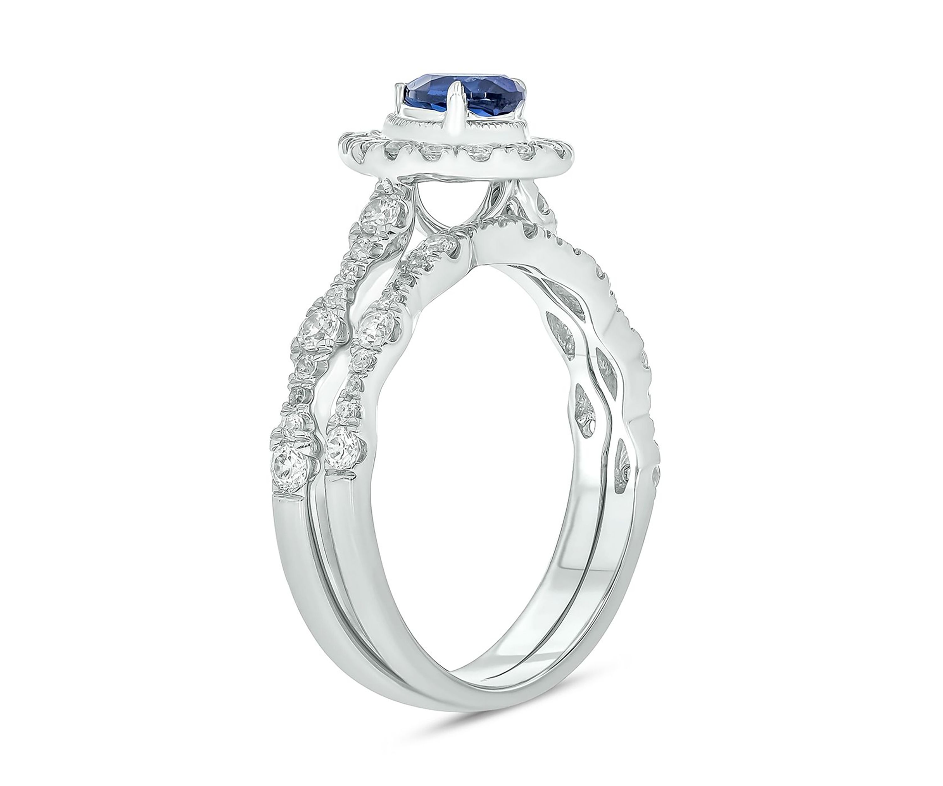 Lab Created 3/4 ct. t.w. Diamond and 1/2 ct. t.w. Created Pear Blue Sapphire Bridal Ring In 10K White Gold