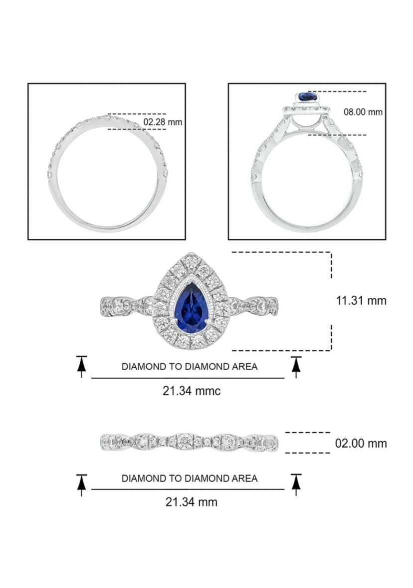 Lab Created 3/4 ct. t.w. Diamond and 1/2 ct. t.w. Created Pear Blue Sapphire Bridal Ring In 10K White Gold