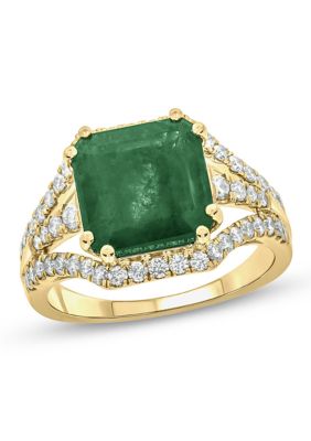 Belk & Co Lab Created 3/4 ct. t.w. Diamond and 4.0 ct. t.w. Created Emerald Color Stone Ring In 10K Yellow Gold, 8