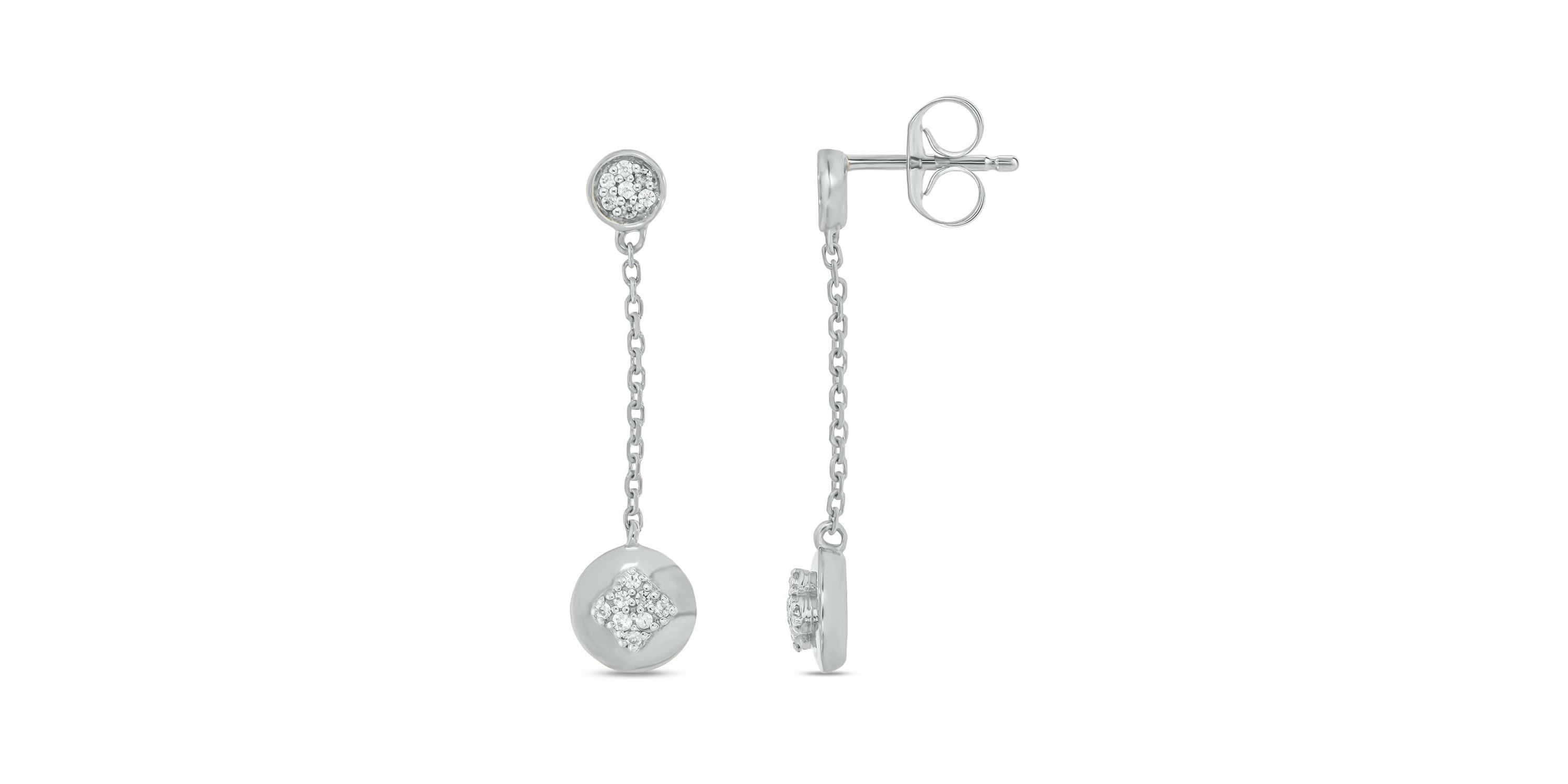 Diamond Accent Round Cluster Chain Earring in 14K White Gold