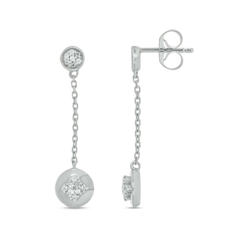 Diamond Accent Round Cluster Chain Earring in 14K White Gold