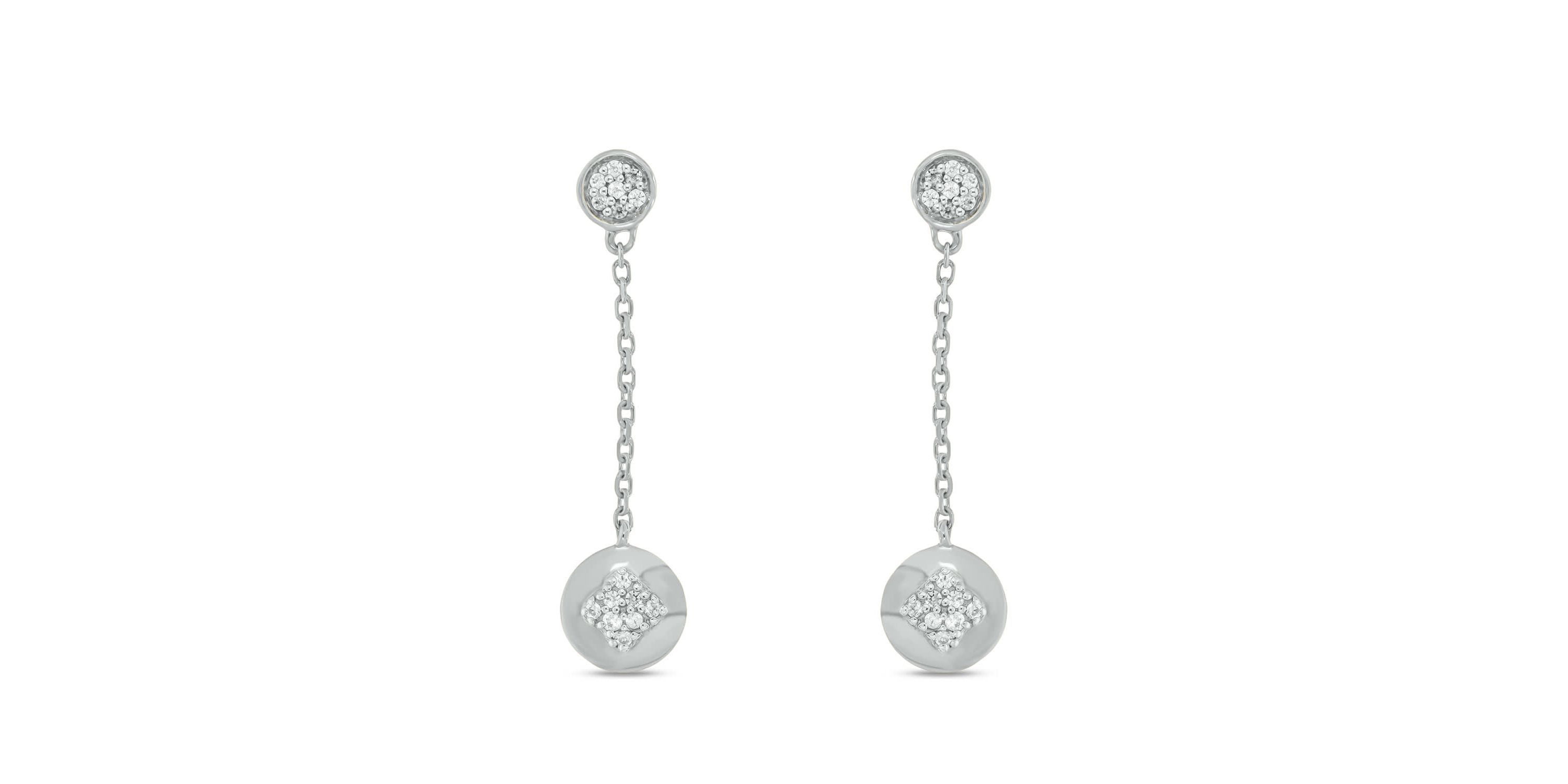 Diamond Accent Round Cluster Chain Earring in 14K White Gold