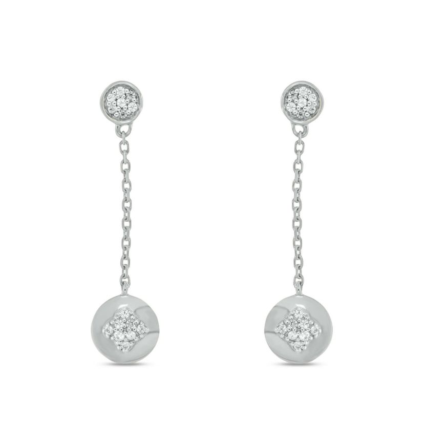 Diamond Accent Round Cluster Chain Earring in 14K White Gold