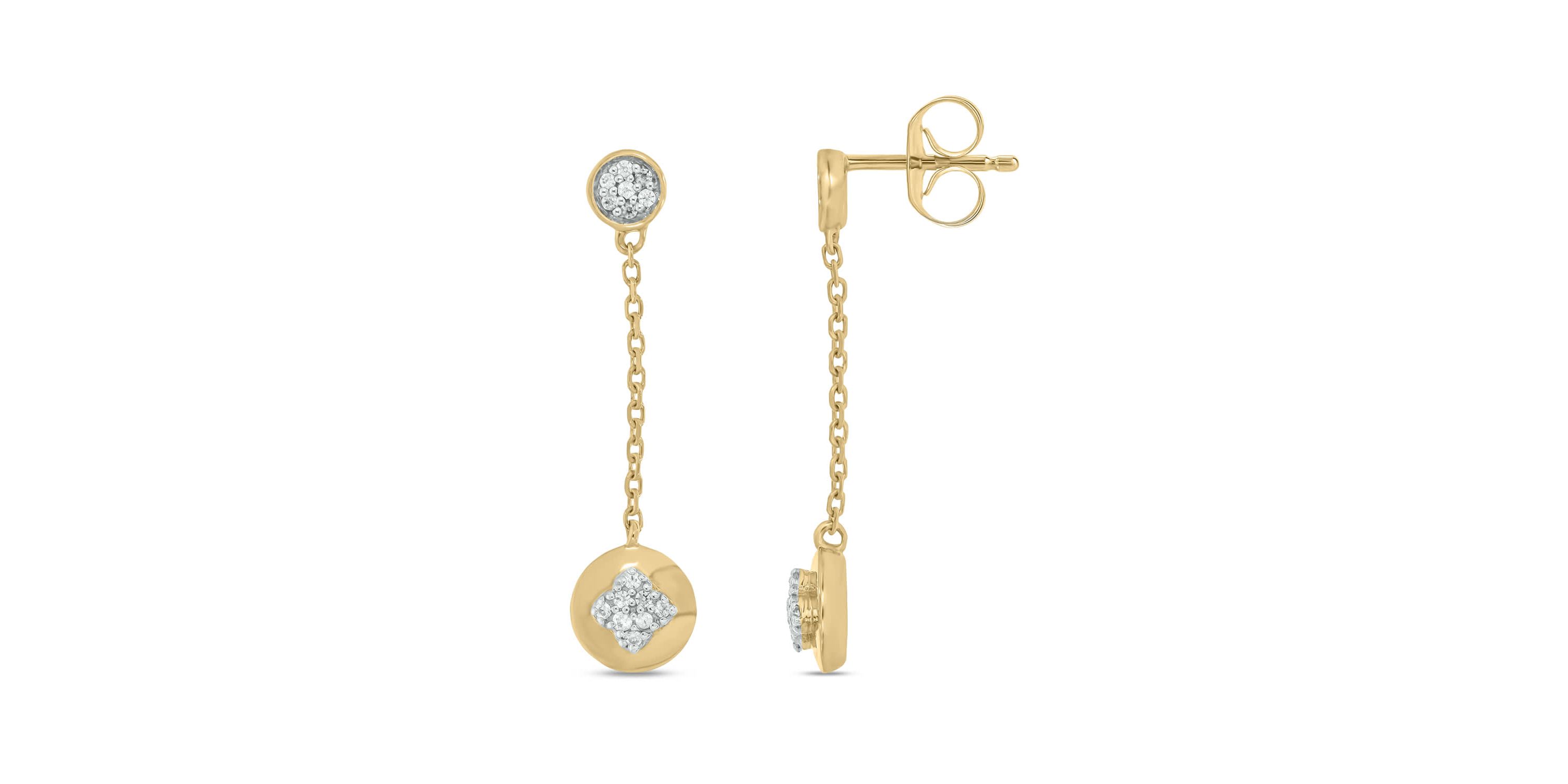 Diamond Accent Round Cluster Chain Earring in 14K Yellow Gold