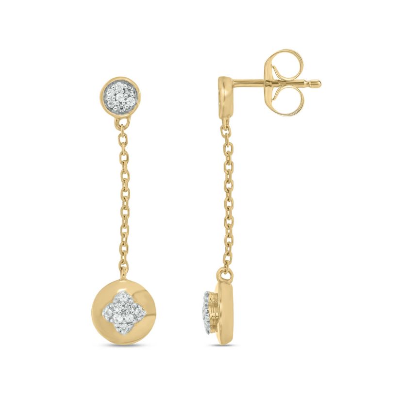 Diamond Accent Round Cluster Chain Earring in 14K Yellow Gold