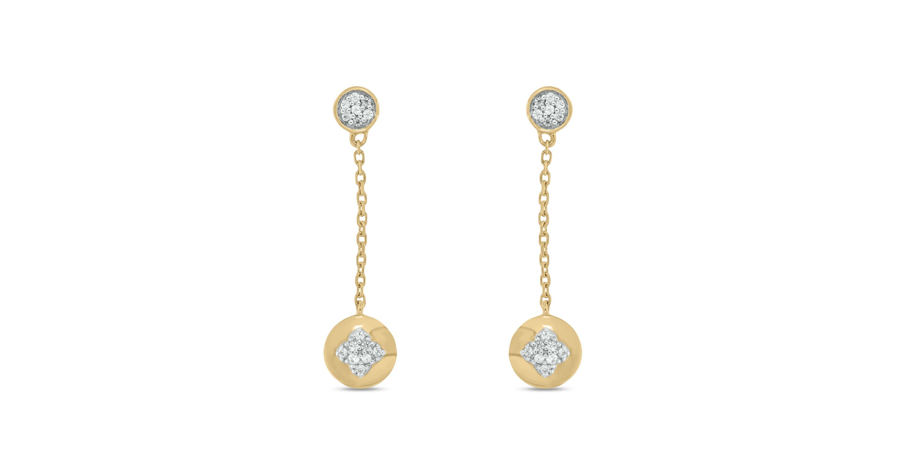 Diamond Accent Round Cluster Chain Earring in 14K Yellow Gold
