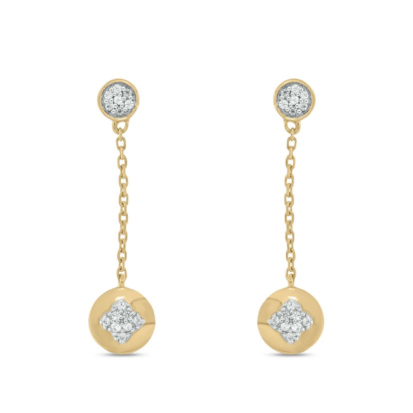 Diamond Accent Round Cluster Chain Earring in 14K Yellow Gold