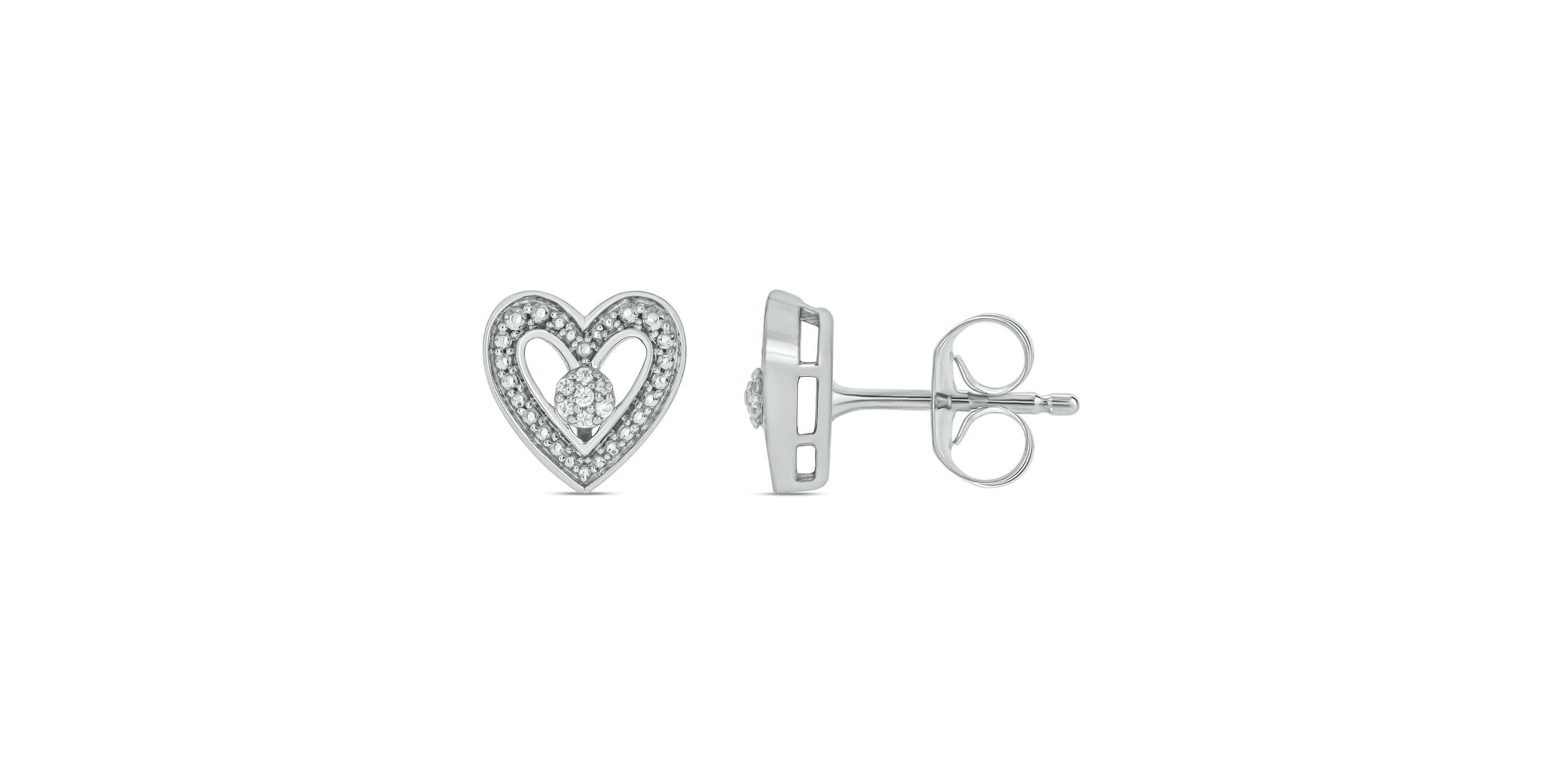 Diamond Accent Heart Shape Center Cluster Earring in 14K White Gold