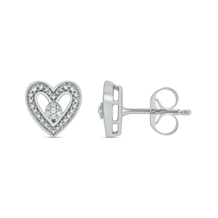Diamond Accent Heart Shape Center Cluster Earring in 14K White Gold