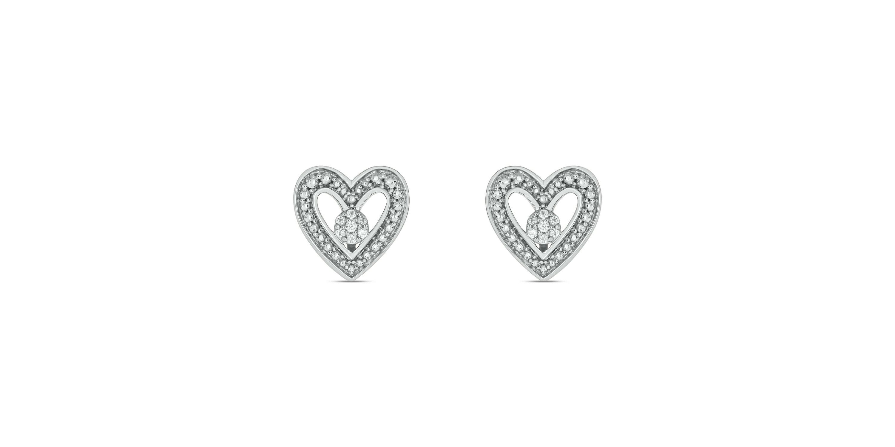 Diamond Accent Heart Shape Center Cluster Earring in 14K White Gold