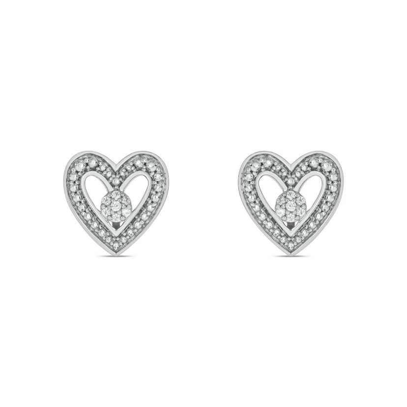 Diamond Accent Heart Shape Center Cluster Earring in 14K White Gold