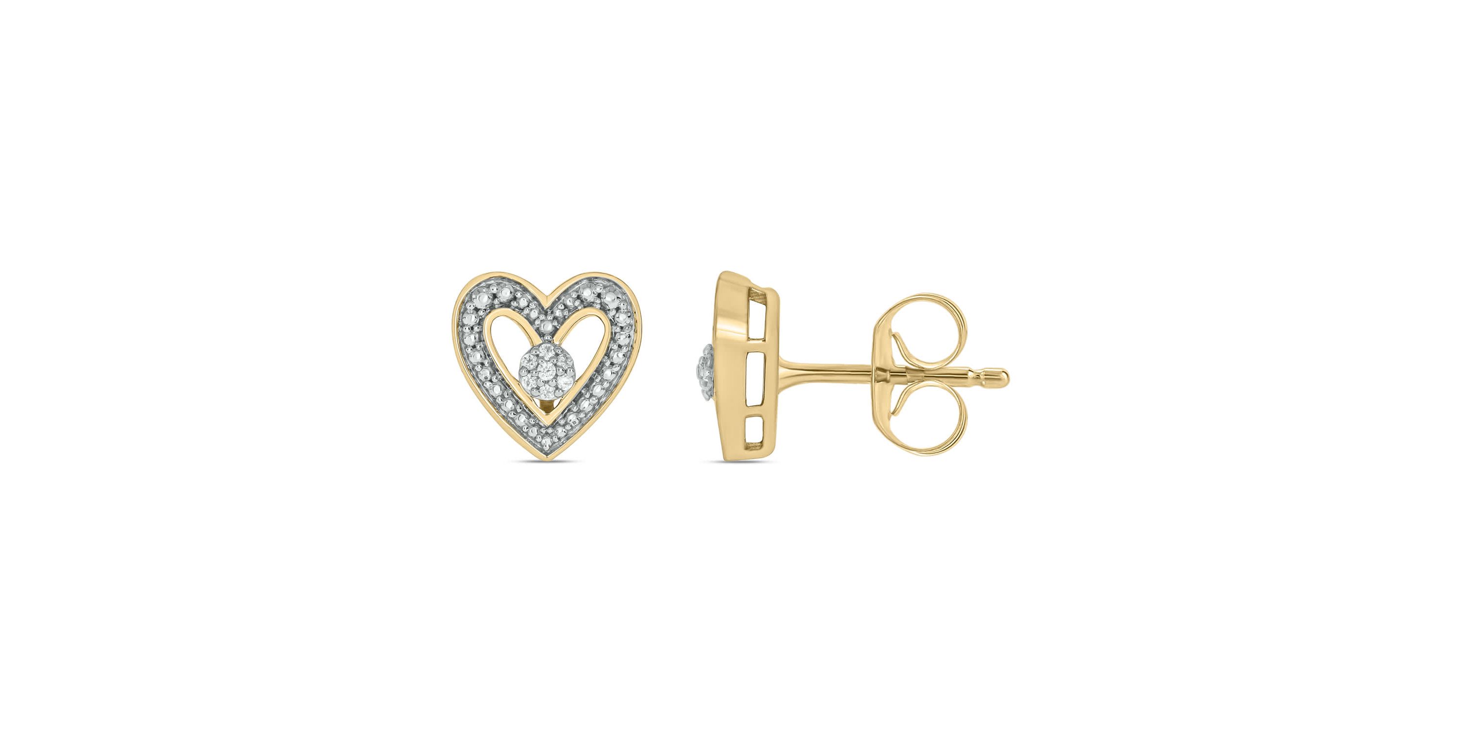 Diamond Accent Heart Shape Center Cluster Earring in 14K Yellow Gold