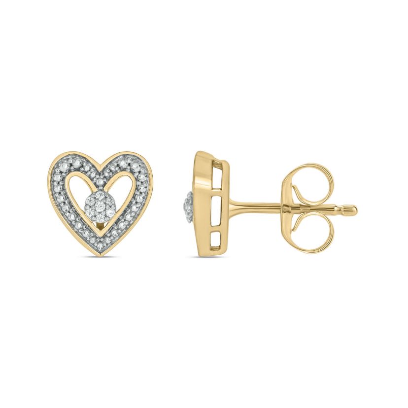 Diamond Accent Heart Shape Center Cluster Earring in 14K Yellow Gold