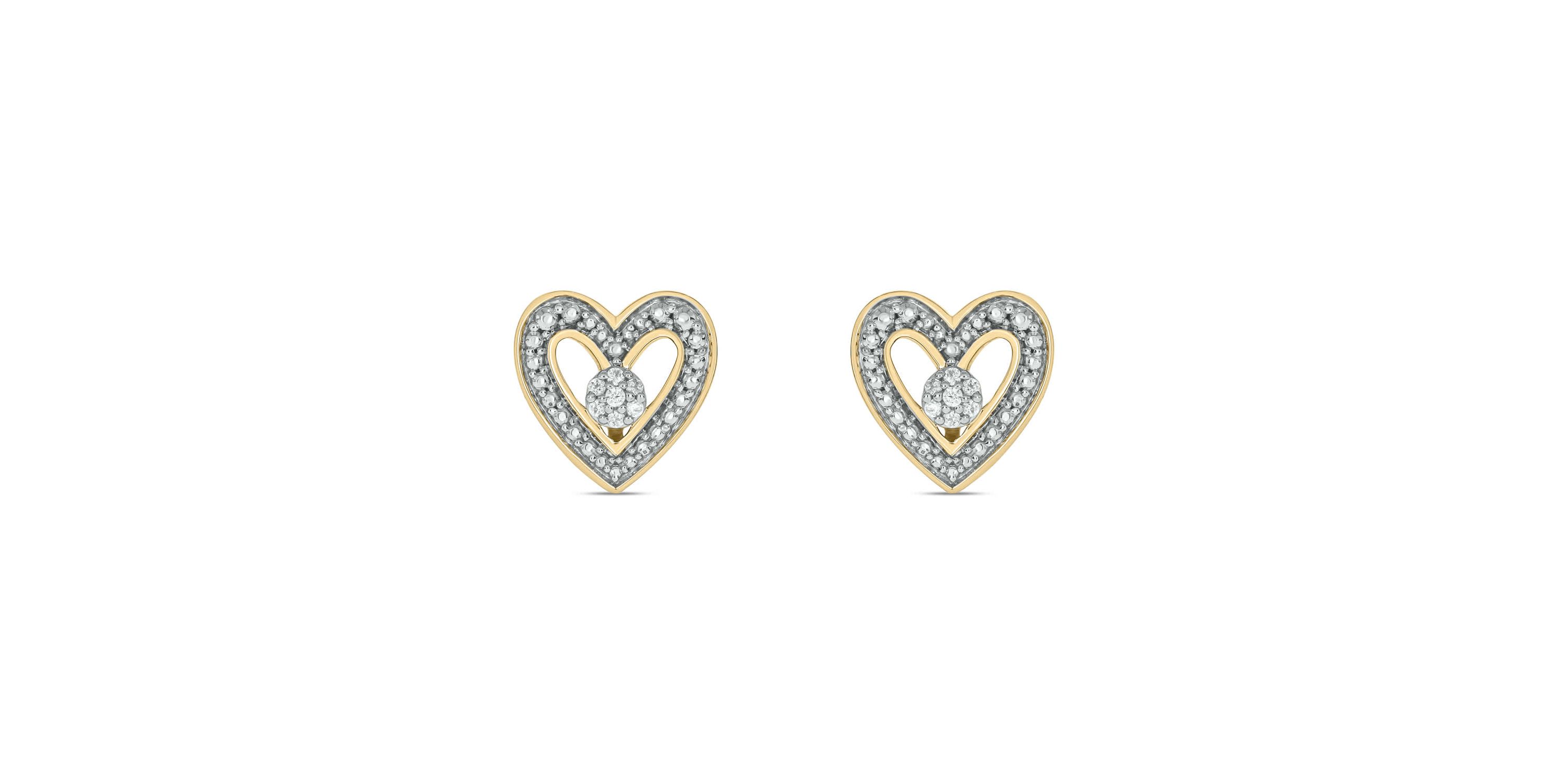 Diamond Accent Heart Shape Center Cluster Earring in 14K Yellow Gold