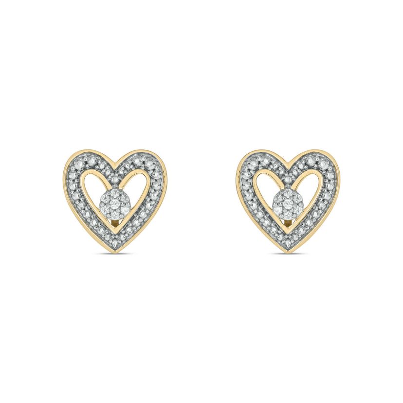 Diamond Accent Heart Shape Center Cluster Earring in 14K Yellow Gold