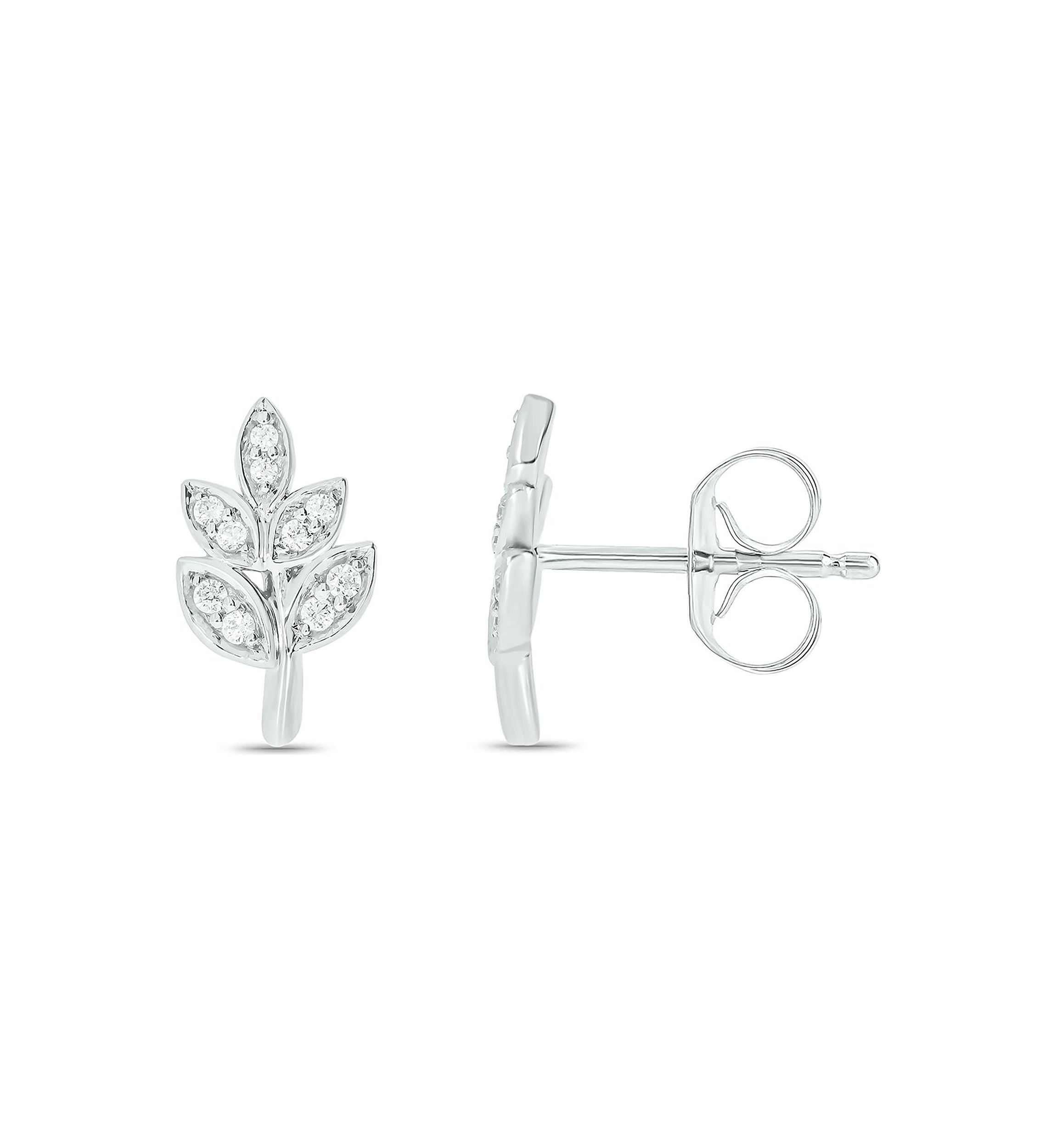1/10 ct. t.w. Diamond Leaf Earring in 14K White Gold