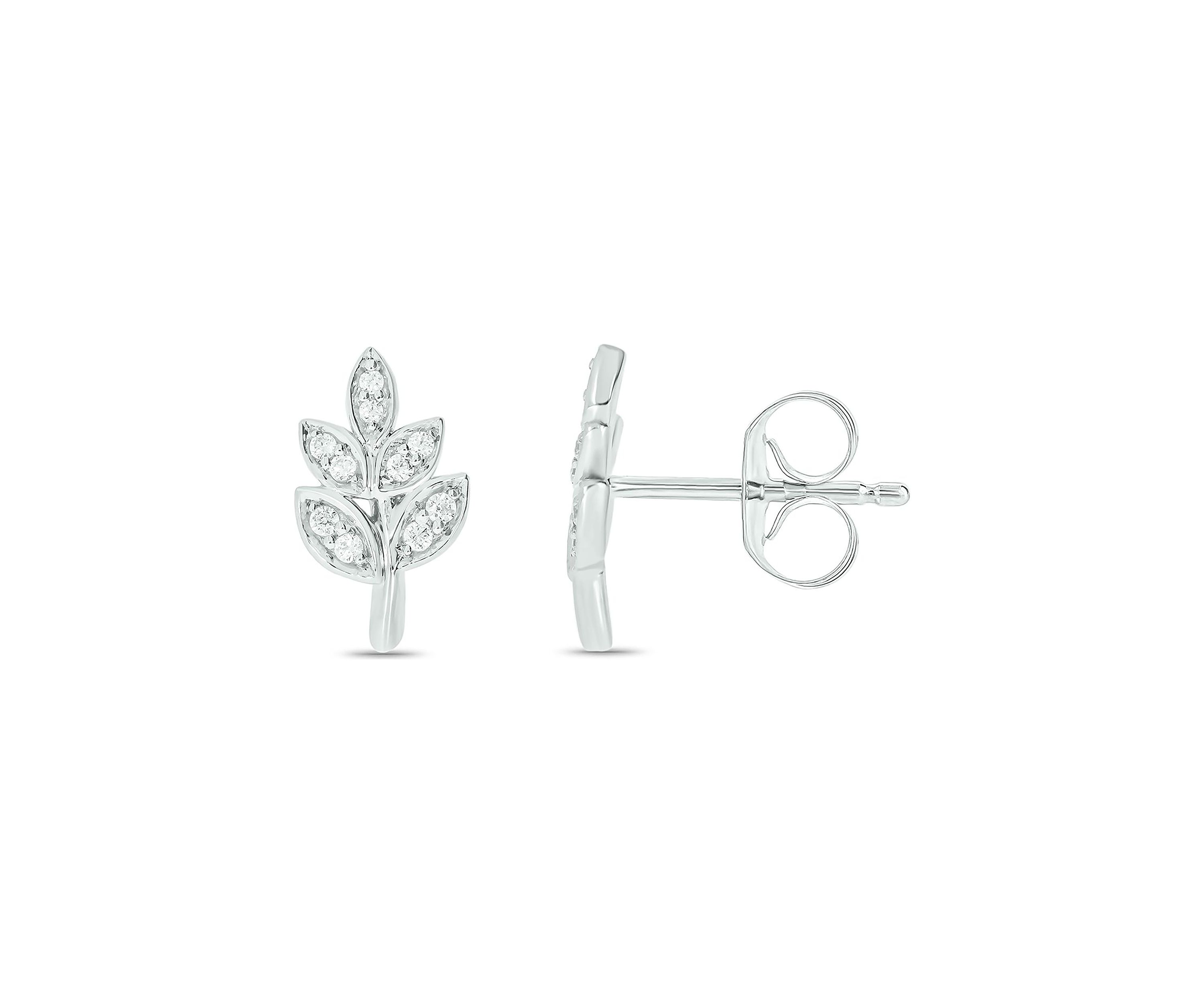 1/10 ct. t.w. Diamond Leaf Earring in 14K White Gold
