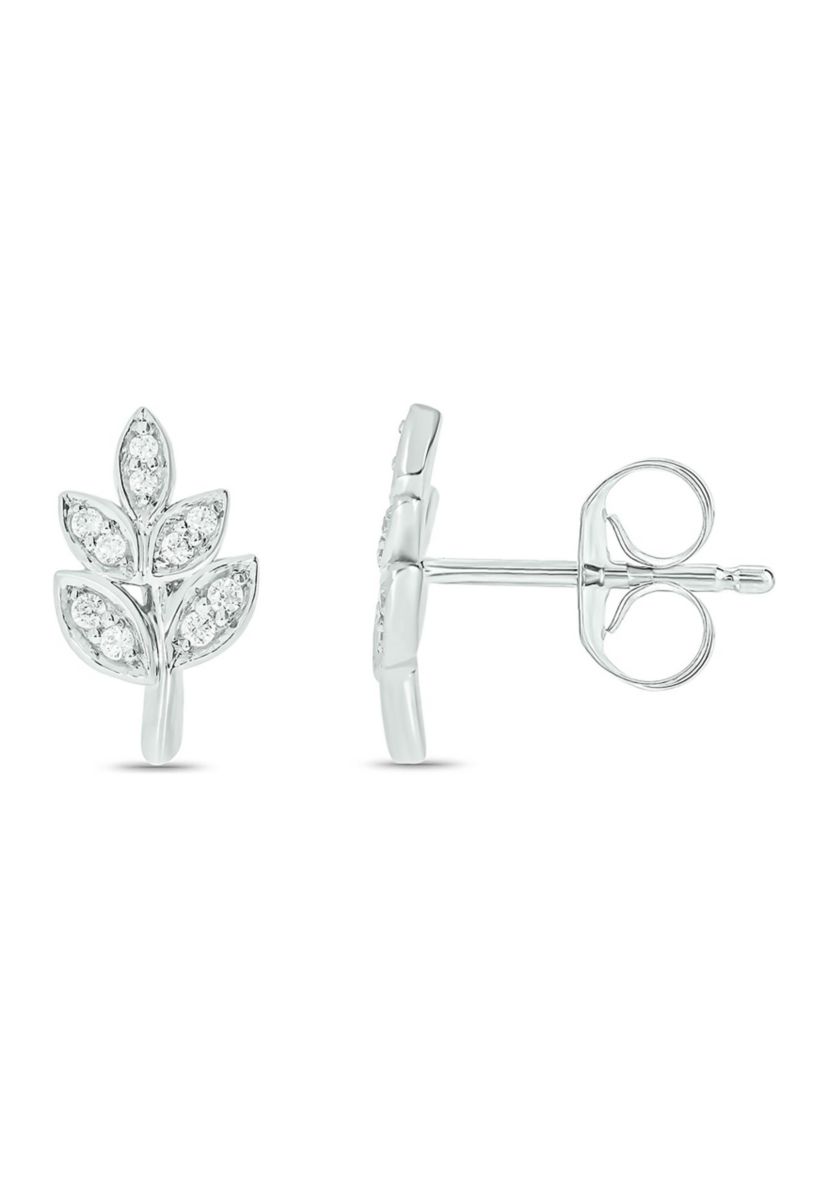 1/10 ct. t.w. Diamond Leaf Earring in 14K White Gold