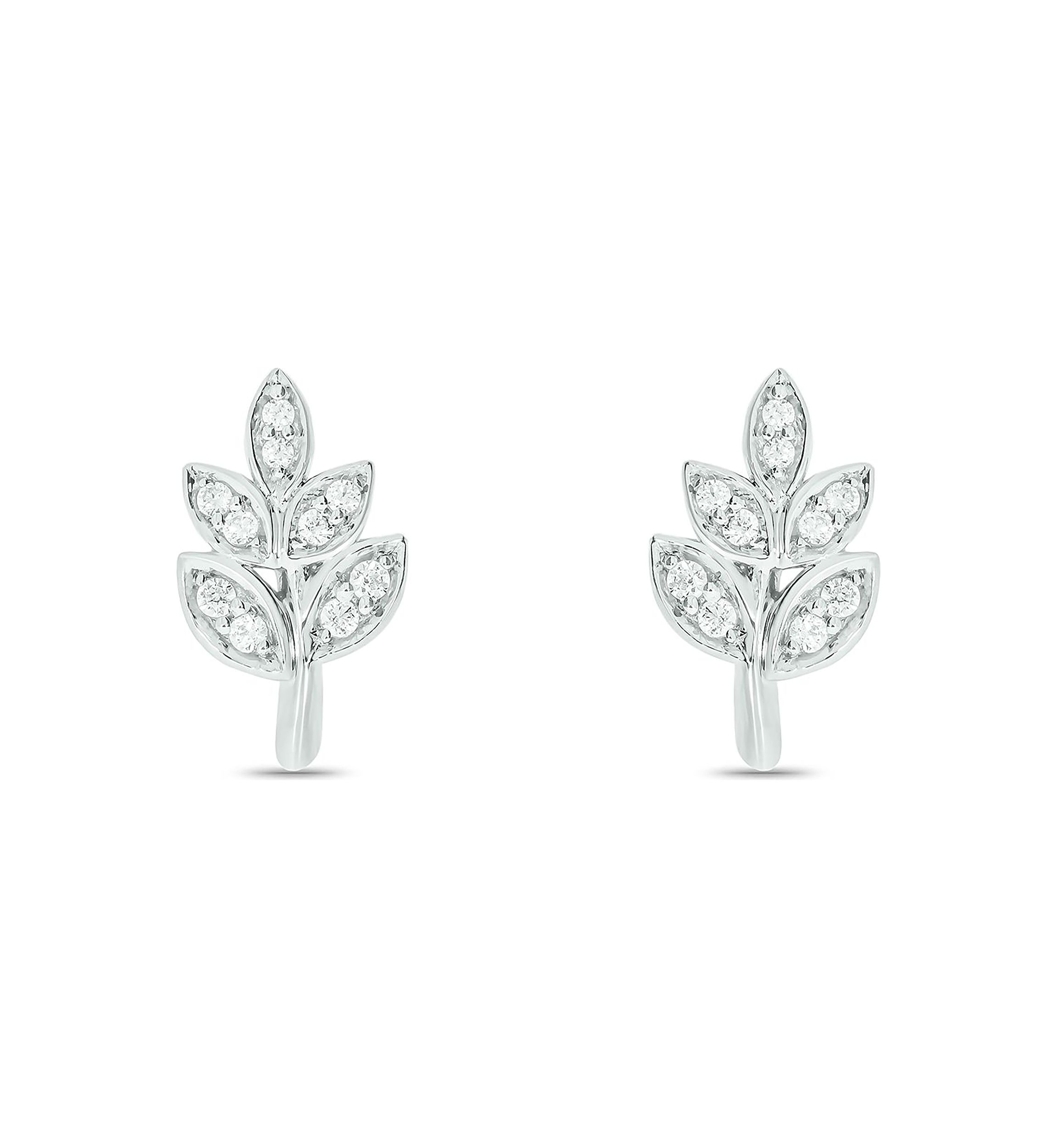 1/10 ct. t.w. Diamond Leaf Earring in 14K White Gold