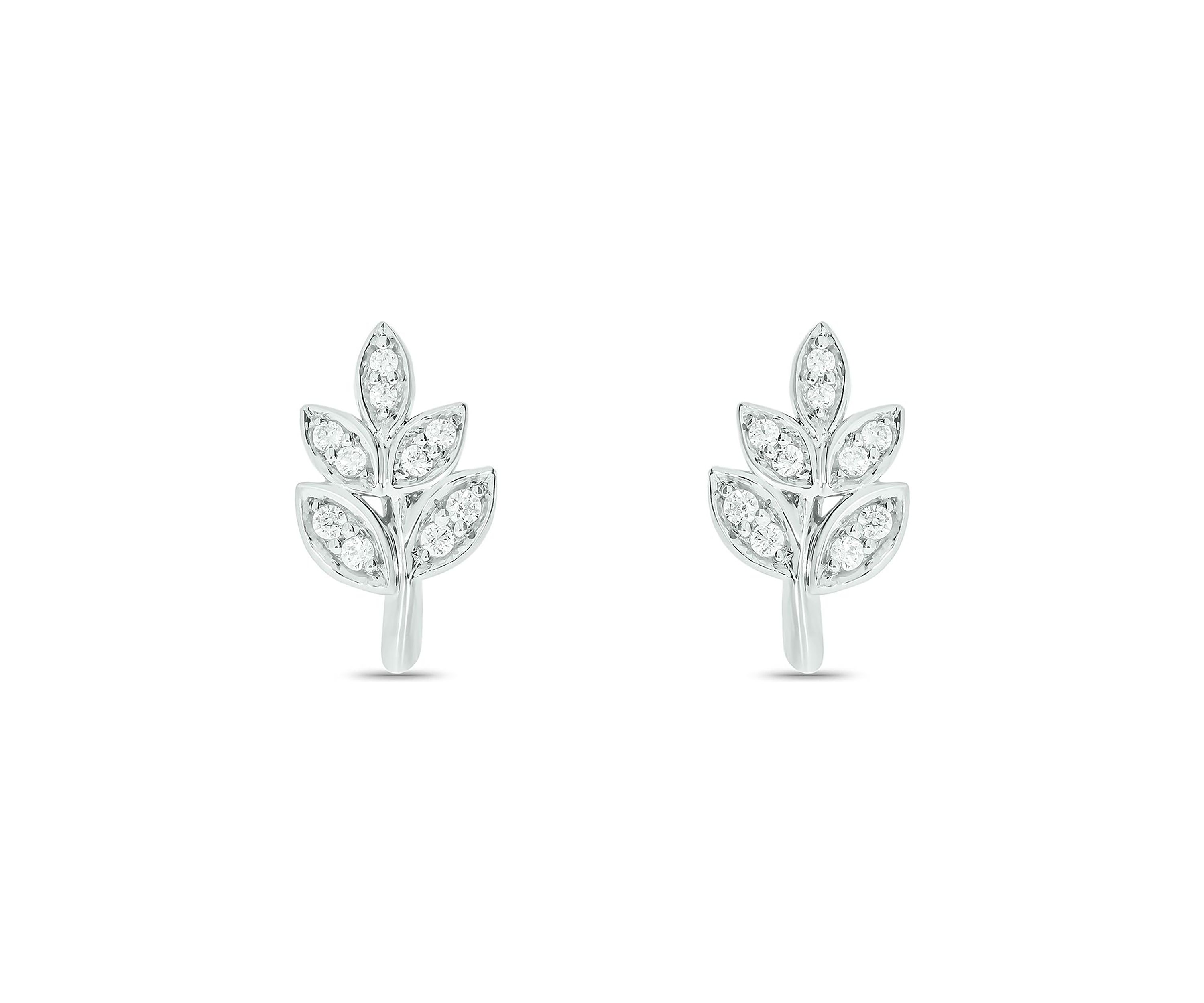 1/10 ct. t.w. Diamond Leaf Earring in 14K White Gold
