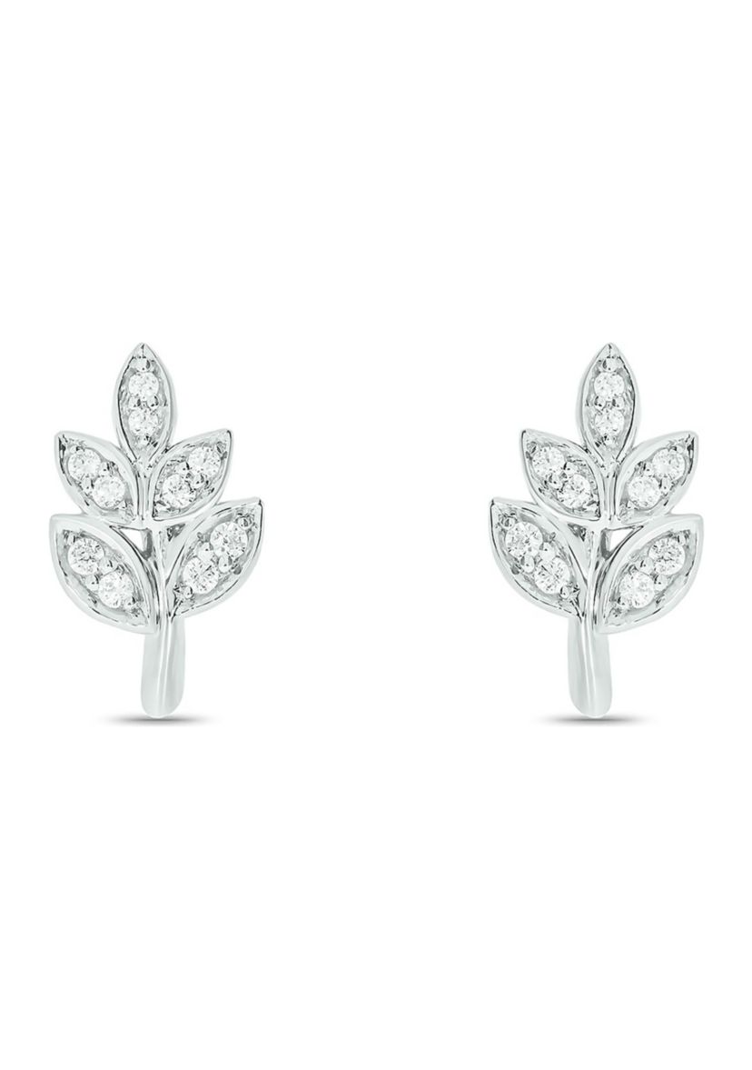 1/10 ct. t.w. Diamond Leaf Earring in 14K White Gold