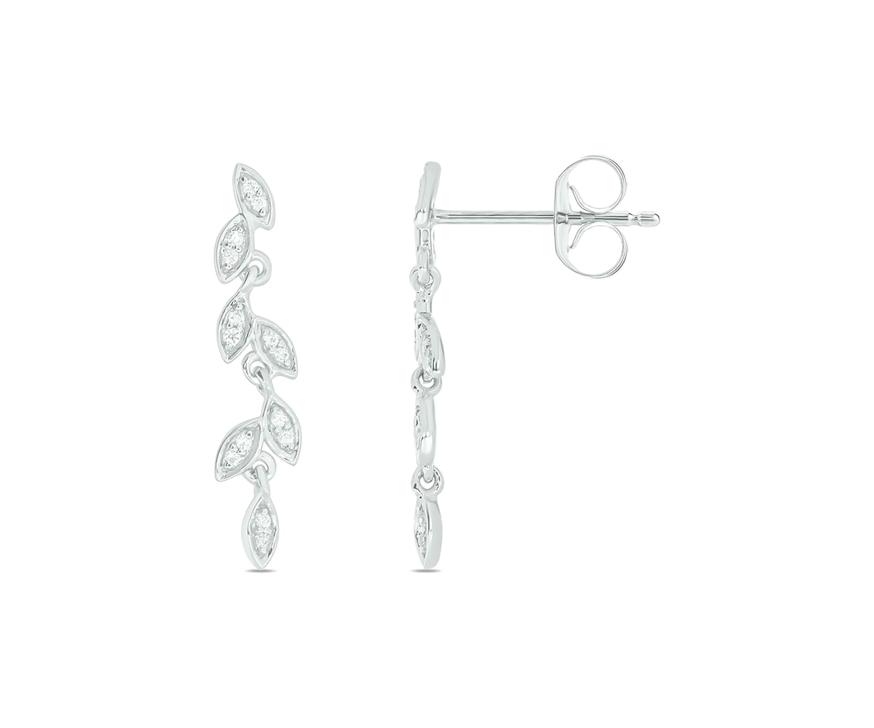 1/10 ct. t.w. Diamond Leaf Earring in 14K White Gold