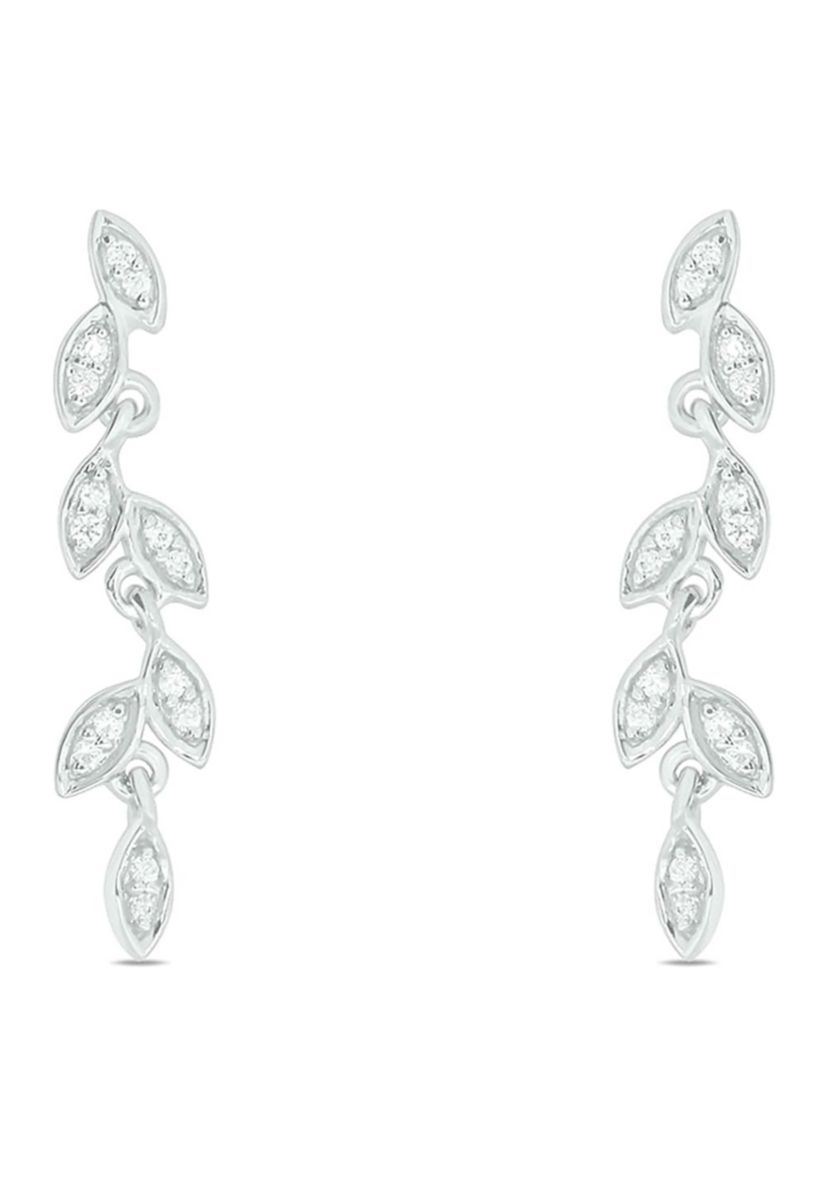 1/10 ct. t.w. Diamond Leaf Earring in 14K White Gold