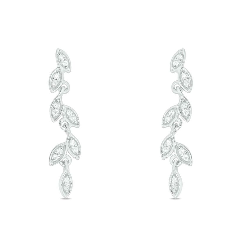 1/10 ct. t.w. Diamond Leaf Earring in 14K White Gold