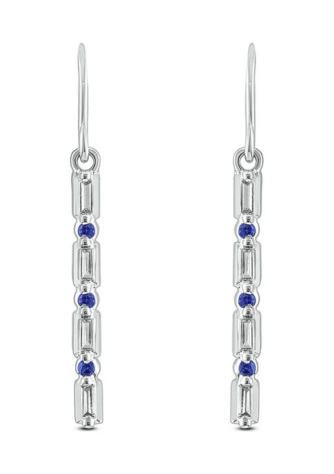 1/10 ct. t.w. Blue Sapphire and 1/10 ct. t.w. White Diamond Dangle Earrings in 14K White Gold