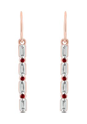 Belk & Co 1/10 Ct. T.w. Ruby And 1/10 Ct. T.w. White Diamond Dangle Earrings In 14K Rose Gold
