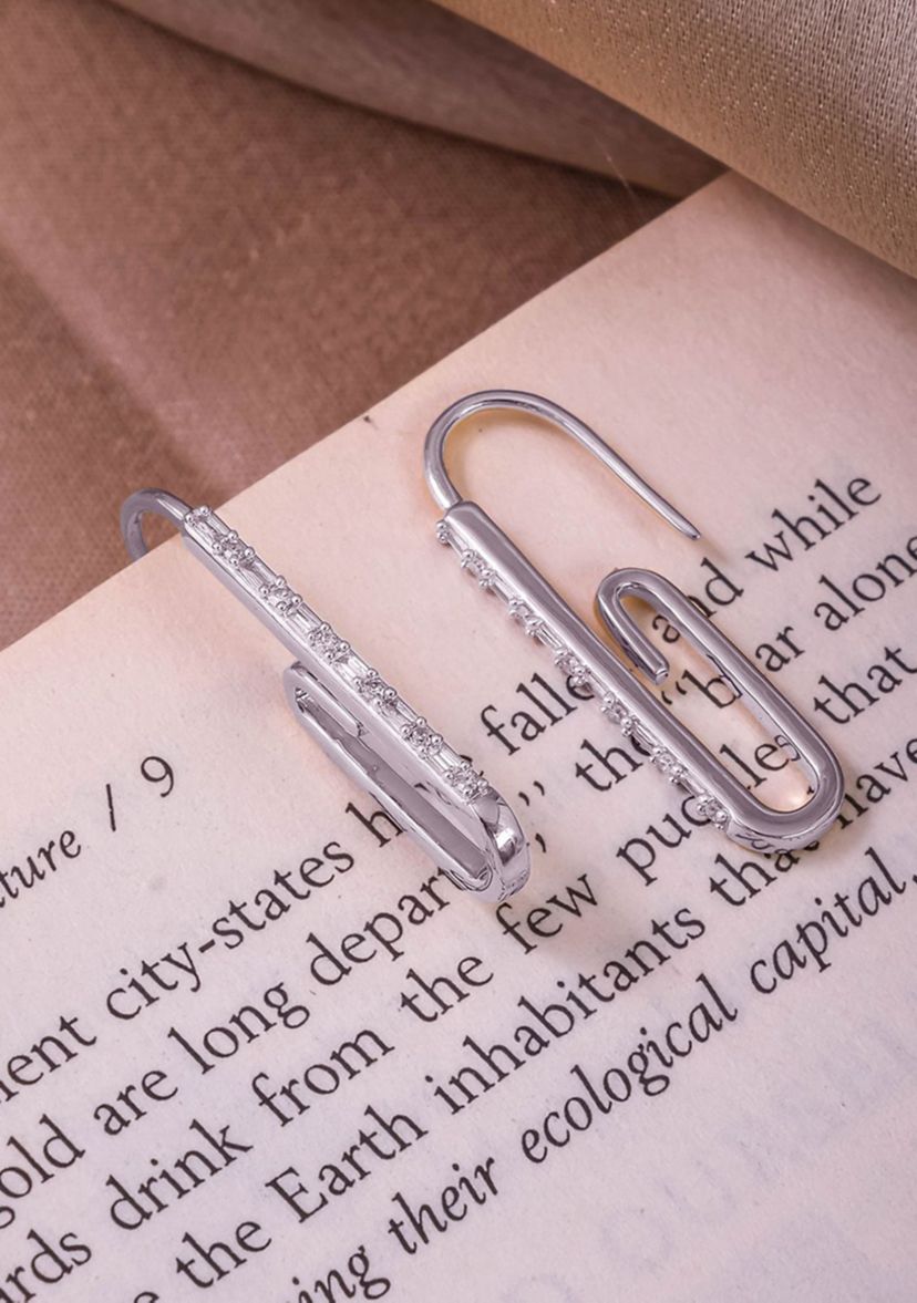 1/6 ct. t.w. Diamond Paper Clip Styled Earring in Sterling Silver