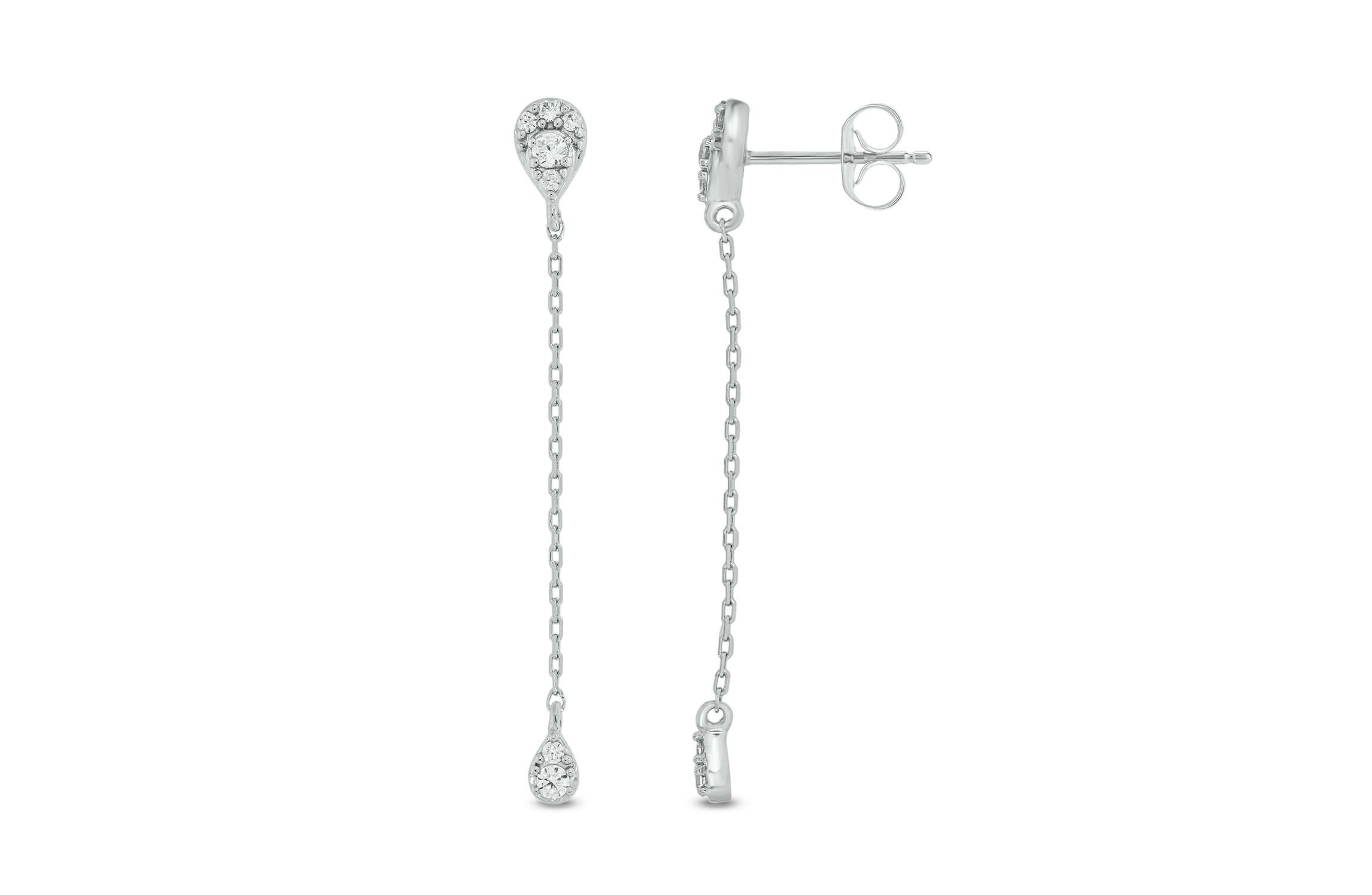 1/6 carat, Diamond Pear Illusion ,liner Earring in 14K White Gold