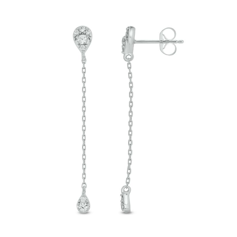 1/6 carat, Diamond Pear Illusion ,liner Earring in 14K White Gold