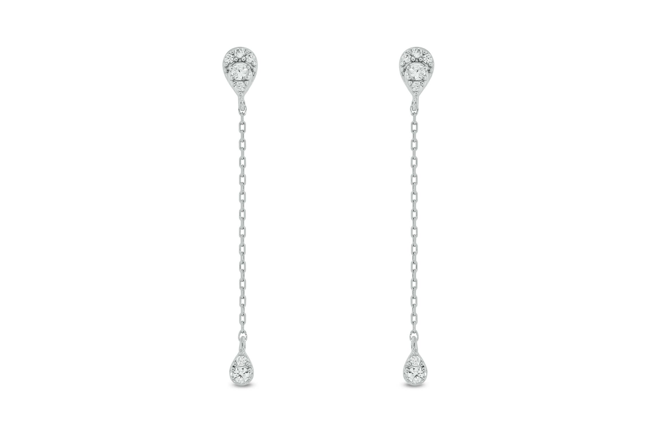 1/6 carat, Diamond Pear Illusion ,liner Earring in 14K White Gold