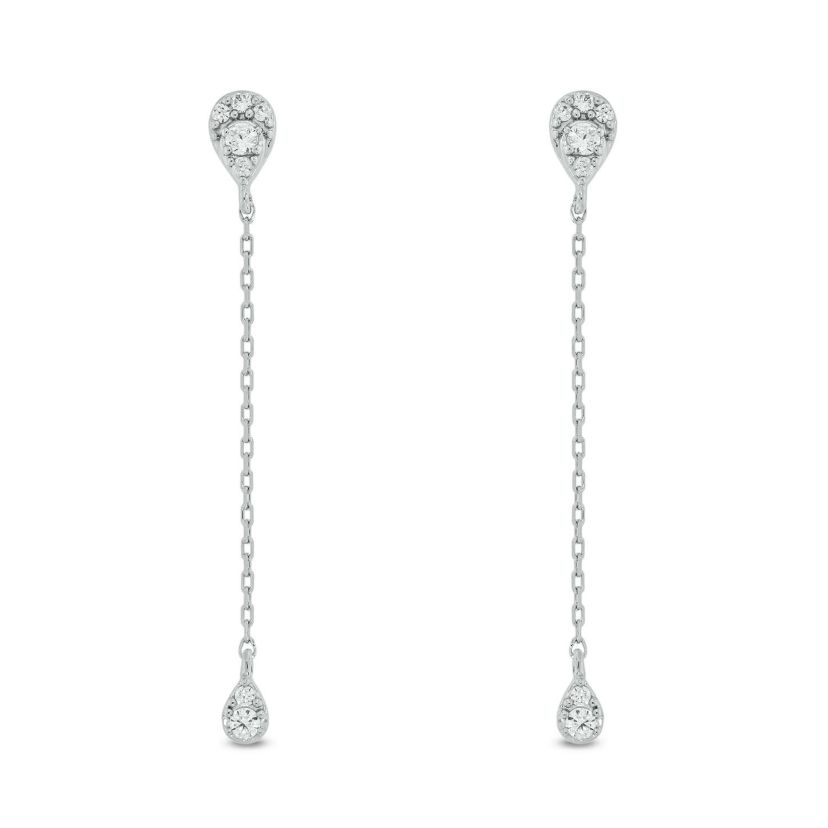 1/6 carat, Diamond Pear Illusion ,liner Earring in 14K White Gold