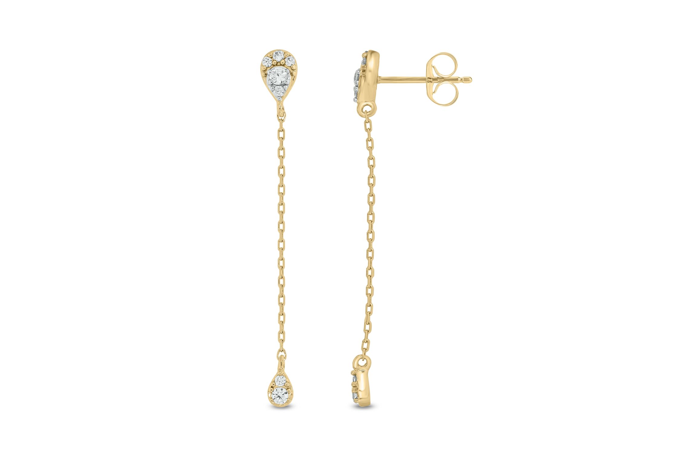 1/6 carat, Diamond Pear Illusion ,liner Earring in 14K Yellow Gold