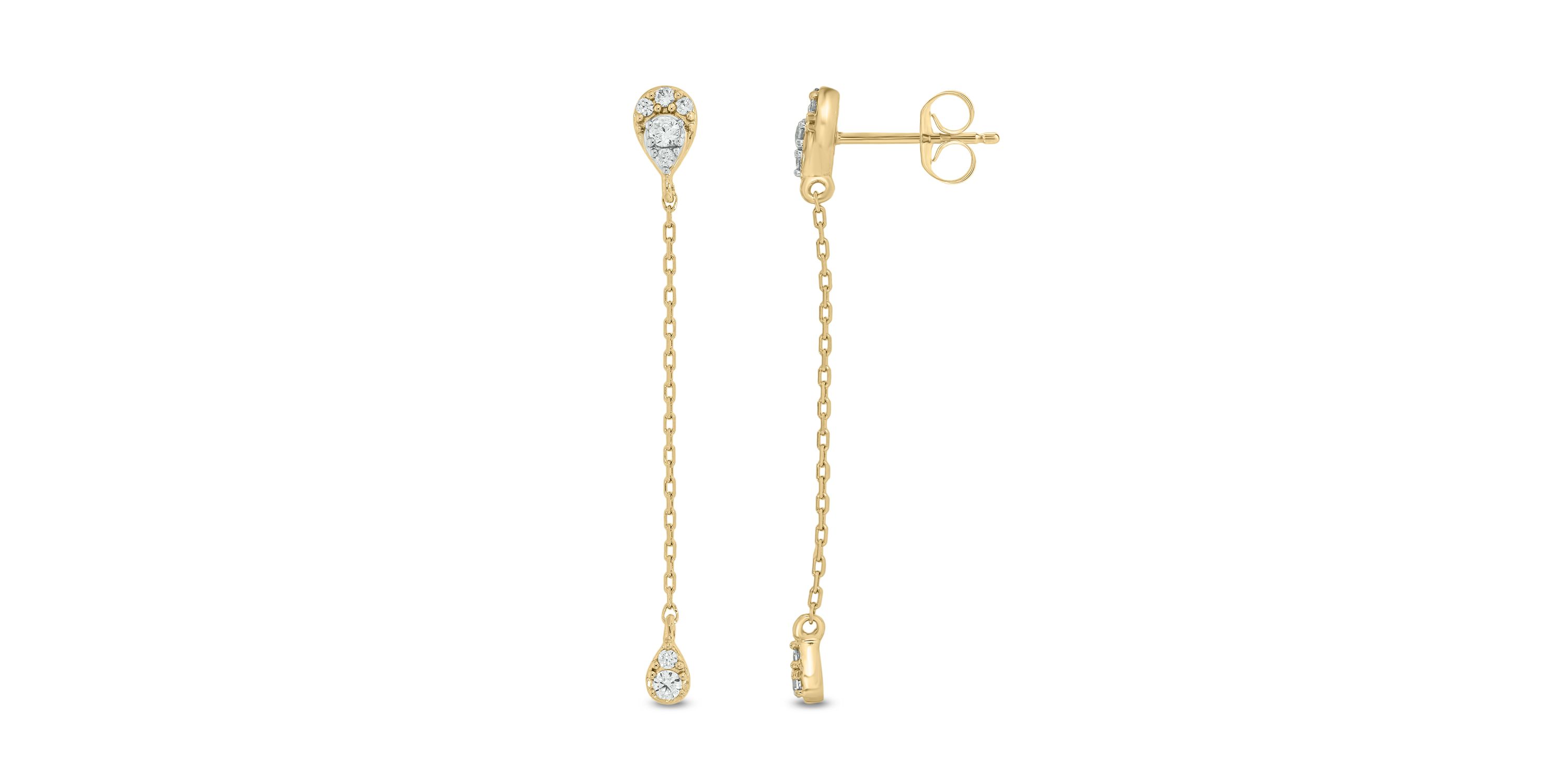 1/6 carat, Diamond Pear Illusion ,liner Earring in 14K Yellow Gold