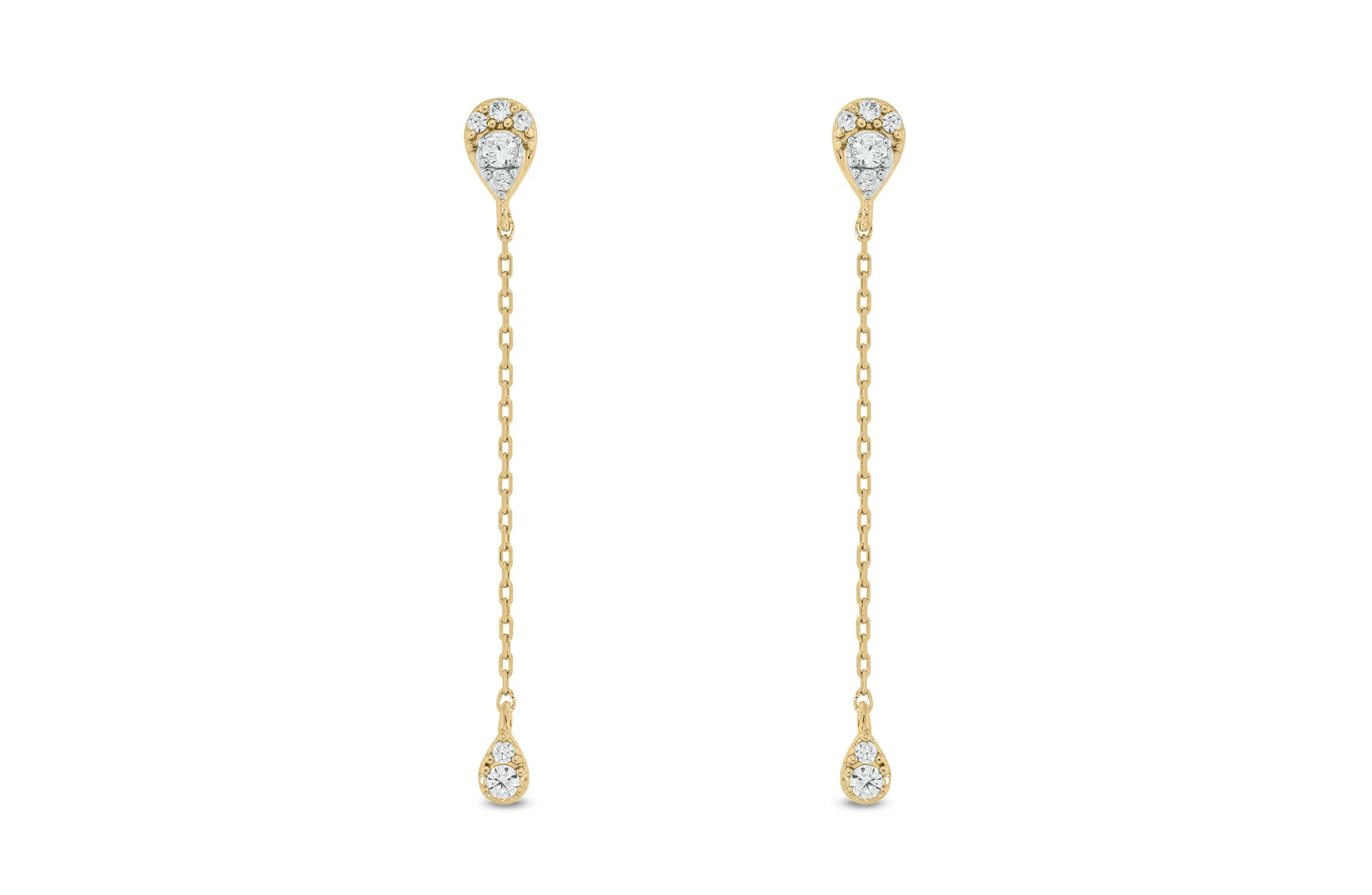 1/6 carat, Diamond Pear Illusion ,liner Earring in 14K Yellow Gold