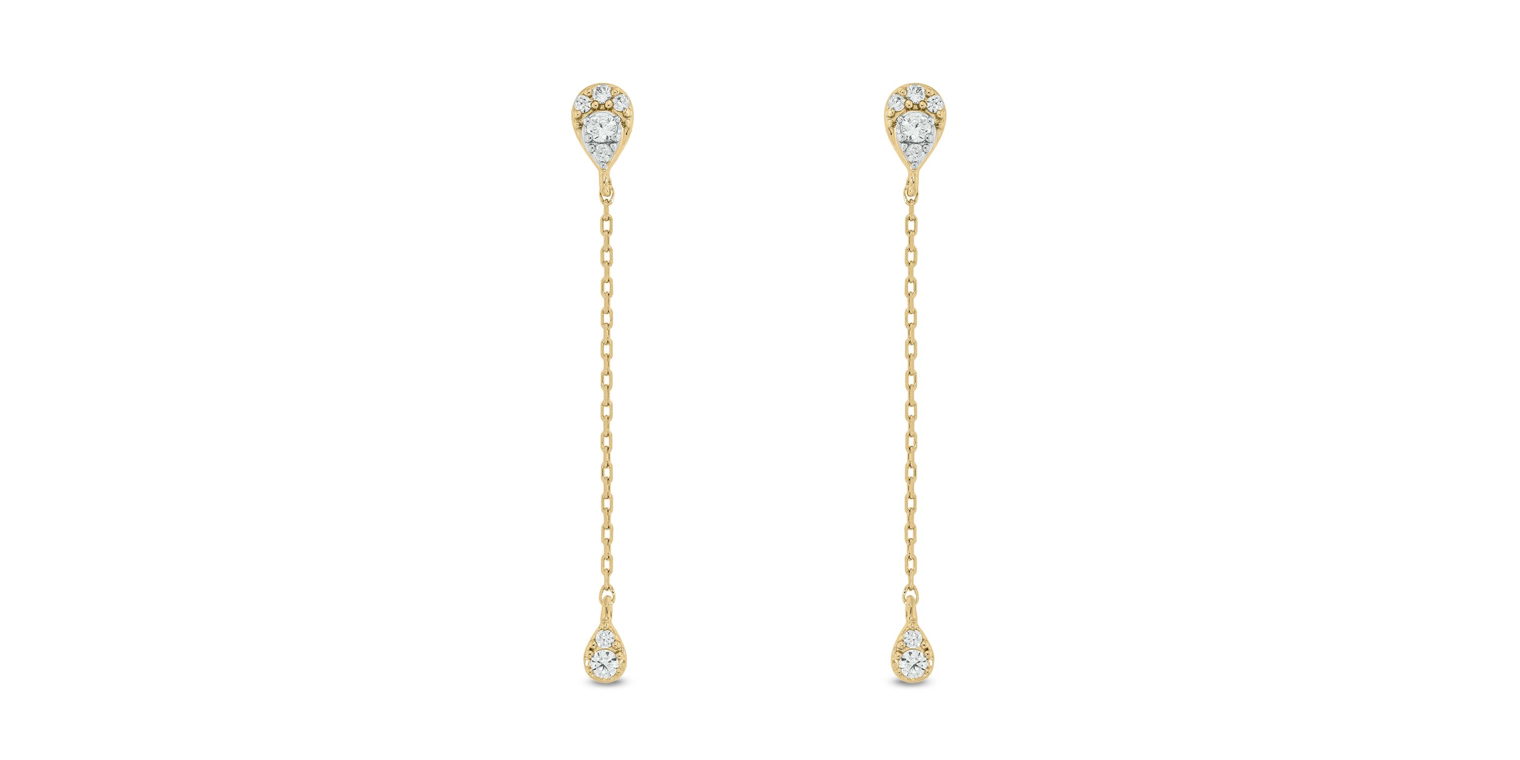 1/6 carat, Diamond Pear Illusion ,liner Earring in 14K Yellow Gold