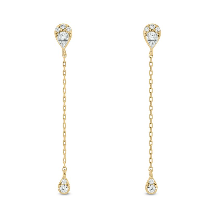 1/6 carat, Diamond Pear Illusion ,liner Earring in 14K Yellow Gold