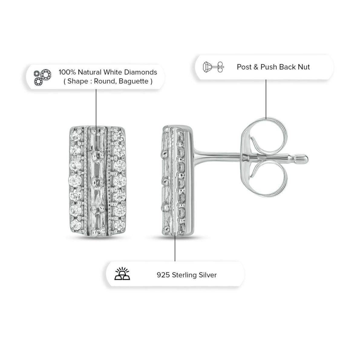 Belk & Co. 1/5 ct. t.w. Diamond Bar Earring In Sterling Silver | Belk